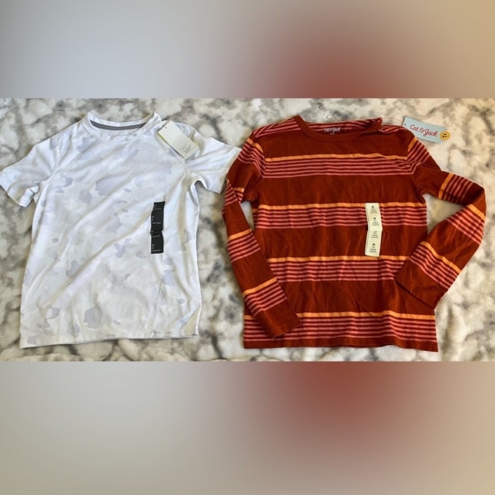 Cat & Jack Boys Shirt Bundle Size 8 NWT Camo Tee Striped Long Sleeve 2pc